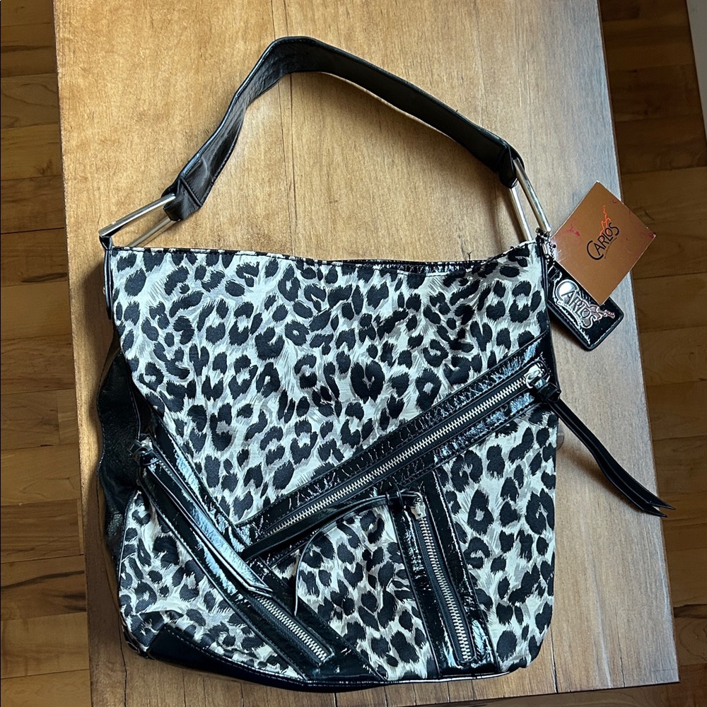 Carlos Santana Black and Gray Leopard /Zipper Shoulder Bag